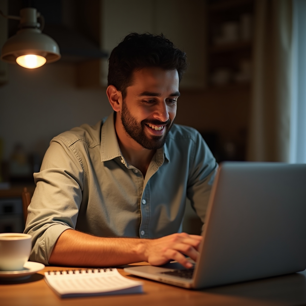 Person richtet am Laptop eine automatische Überweisung am Gehaltstag ein