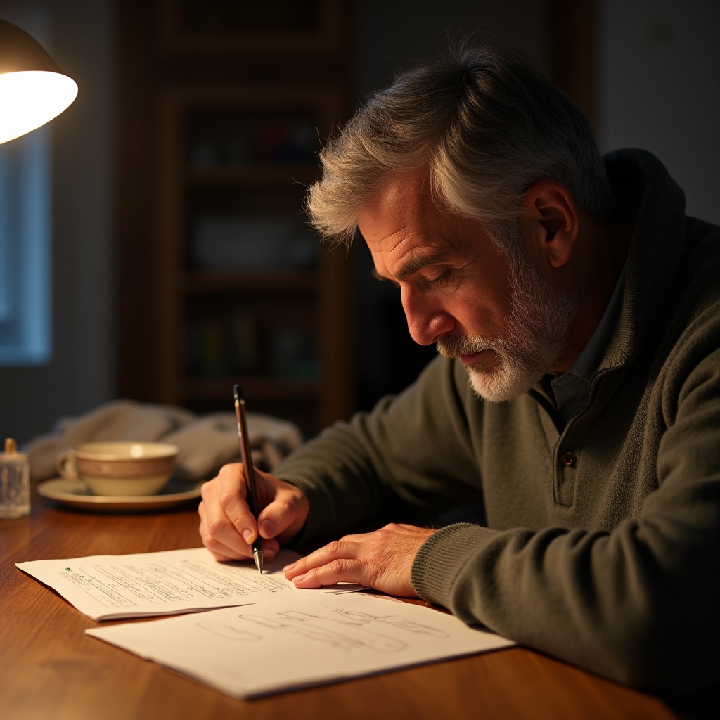 Person schreibt handschriftlich Antworten zu einer Selbstreflexionsübung in ein Notizbuch